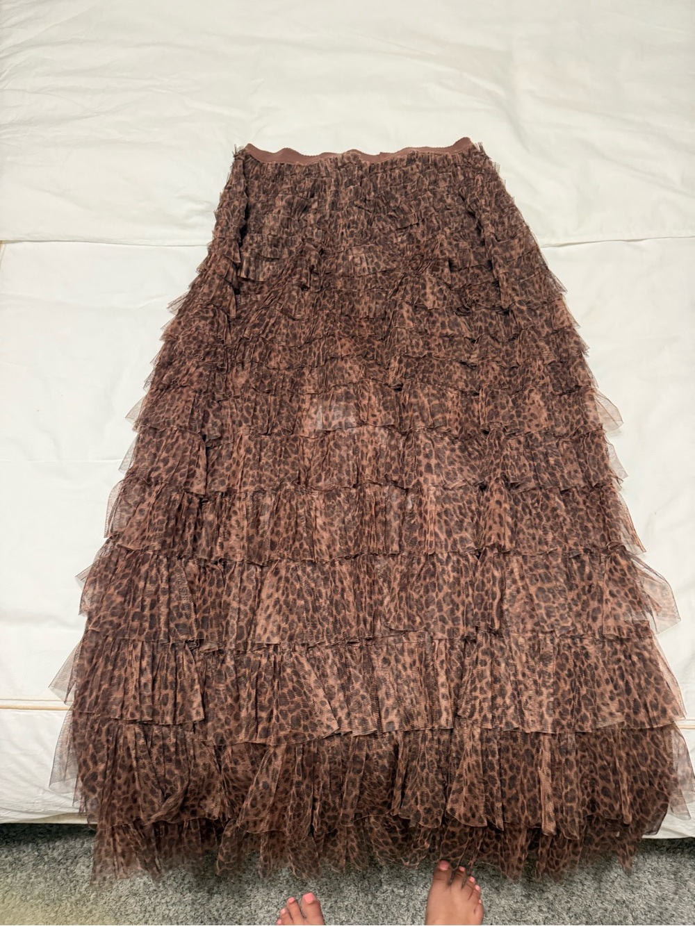 Tiered Leopard-Print Maxi Skirt in Brown
